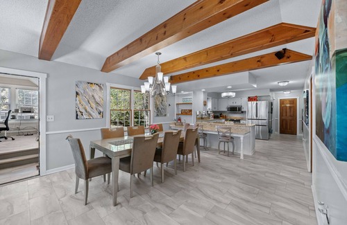 West Des Moines House | Elegant Party Barn Retreat with Pool, Spa & Patios