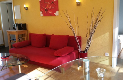 Joachimsthal Apartment | Cozy 'Bungalow Rot M1' Apartment with Private Terrace & Views