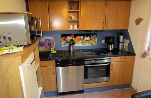 Wolfshagen Apartment | Spacious Living Room with Kitchen and Accessibility Features