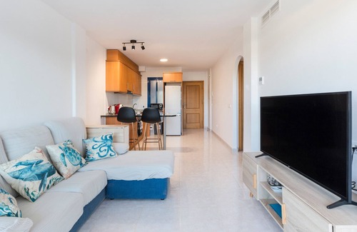 Los Puertos Apartment | Apartment 'White and Blue Village' with Sea View, Shared Pool