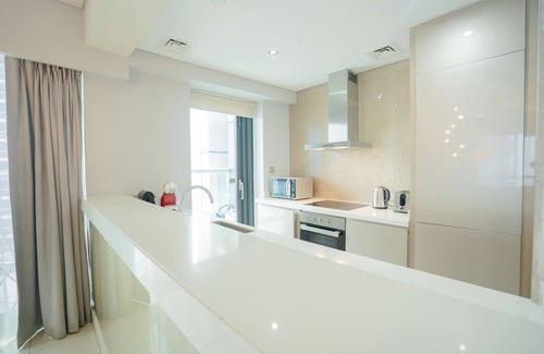 Business Bay Apartment | Discover Aya: Two Bedroom Retreat with Pool & Kitchen