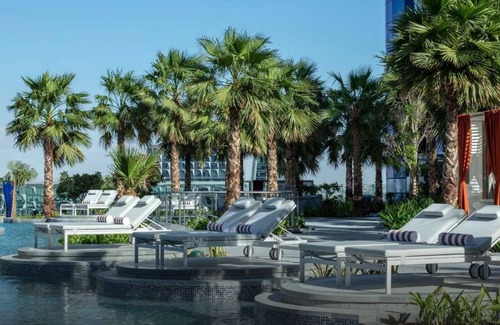 Business Bay Apartment | Discover Aya: Two Bedroom Retreat with Pool & Kitchen