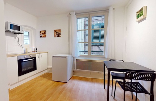 Krutenau Apartment | Comfortable Bail Mobilité - Magda: Terrace & Kitchen Amenities