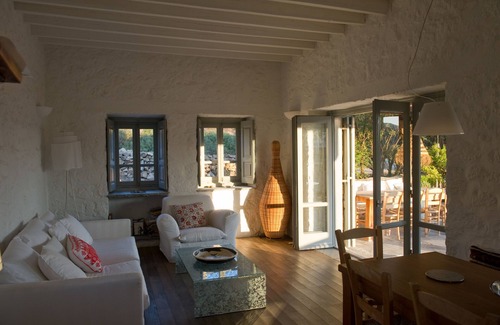 Kampos House | Beachfront House Steps from Vagia Beach with Ocean Views