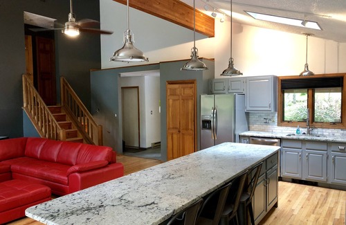 Bushkill Cabin | Modern Streamside Cabin with Pool, Spa & Pet-Friendly Space