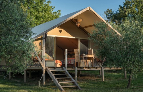 Sorano RV Rental | Unique Bio Glamping Toscana Tents with Pool & Spa Amenities