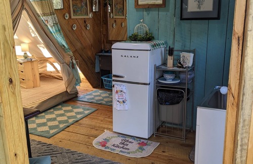 Hot Springs House | Relax at BlueBird Nest 2.0: Hot Tub & Covered Kitchen