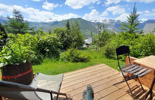 Saint-Jean-d'Arves Cabin | Cabane Face aux Glaciers (May>October) in wooded garden for 2 max, outdoor shower