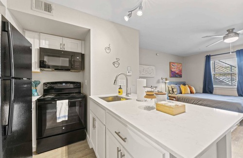Greystone Center Apartment | Cozy Studio Near Downtown with Kitchen and Pet-Friendly Perks