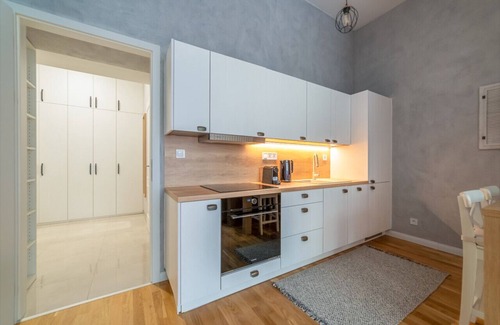 Nove Mesto Apartment | Chic Brick Suite in Historic City