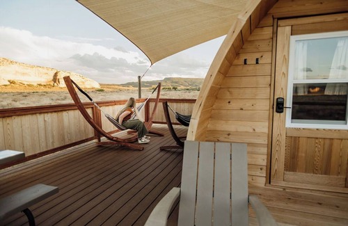 Monticello RV Rental | Inviting Cedar Pod with La Sal Mountain Views & Pool