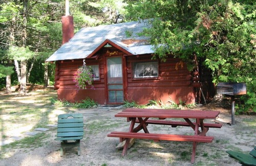 Grawn Cabin | Pet-Friendly Ellis Lake Resort: Cozy Doghouse Log Cabin