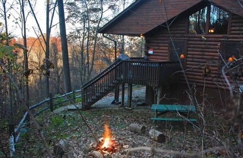 Bryson City Cabin | Secluded Luxury Cabin at Falling Waters with Lake View & Spa