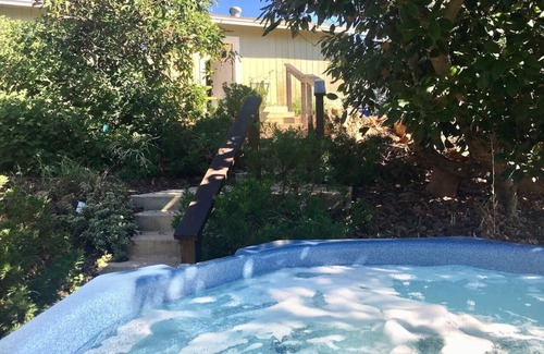 Rainbow CDP Cottage | Relaxing Farm Stay Bungalow with Hot Tub & Spa Amenities