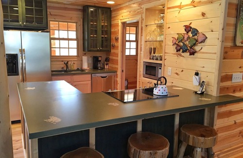 Saugatuck Cabin | Elegant Lönnhuset Lodge: Fireplace, Pool & Stunning Views