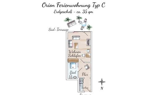 Spiekeroog Apartment | Gästehaus Orion - Wohnung 7