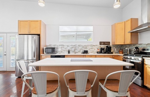 South Manchaca Villa | Gated Oasis | Backyard, Game Room + Fire Pit