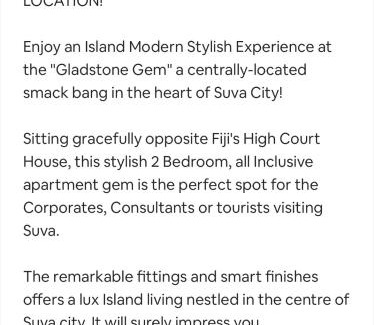 Suva Apartment | Discover Gladestone Gem 2 - Top-Rated Stay in Suva CBD