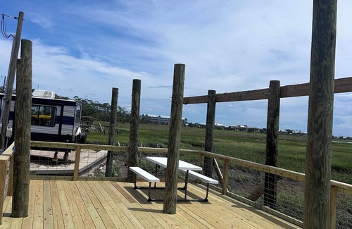 Keaton Beach RV Rental | Inviting Gulf Front RV Site with Deck and Eco-Friendly Amenities