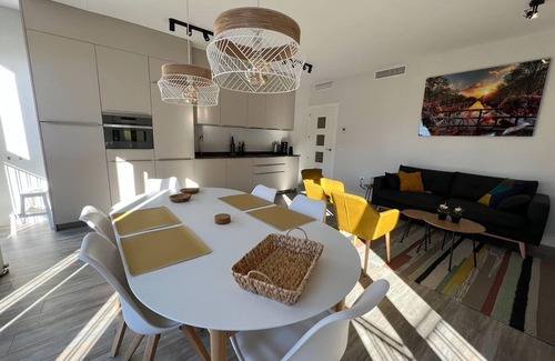 San Felipe Neri Apartment | Modern Poolside Retreat in Alta Downtown with Parking