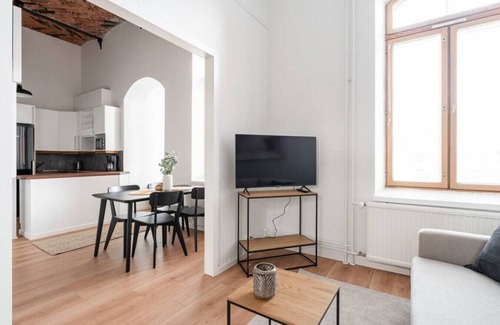 Tampere Apartment | Historic 1BR Loft with Sauna, Parking & Pet-Friendly Options
