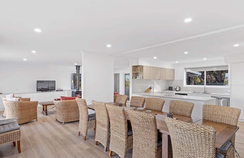 Fingal Bay House | Island View: Family Home with Pool & Scenic Ocean Views