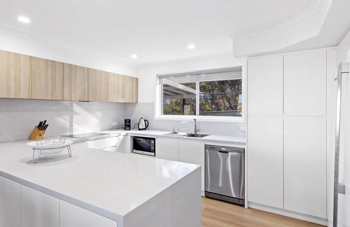 Fingal Bay House | Island View: Family Home with Pool & Scenic Ocean Views