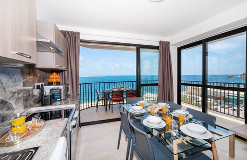 Bugibba Apartment | Seafront Apartment with Corner Terrace & Ocean Views