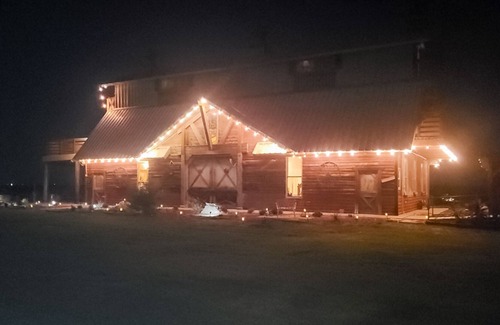 Cleburne House | Large barn on an acreage with water views, covered patios, fireplace, and AC