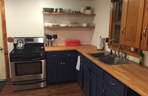 North Jay Cabin | Inviting Lake House with Private Beach, Dock & Kayak