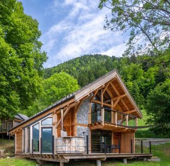 Saint-Jean-Saint-Nicolas Cabin | Relax at Les chalets d'Éléna: Spa & Hot Tub Await