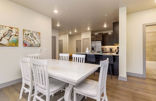 Lakeside Village Condo | Elevated Retreat: Private Balcony, Mountain Views & Spa
