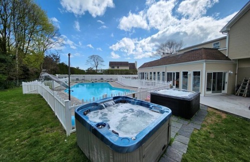 East Patchogue Villa | Indulge in an Upscale Retreat with Private Hot Tub & Pool