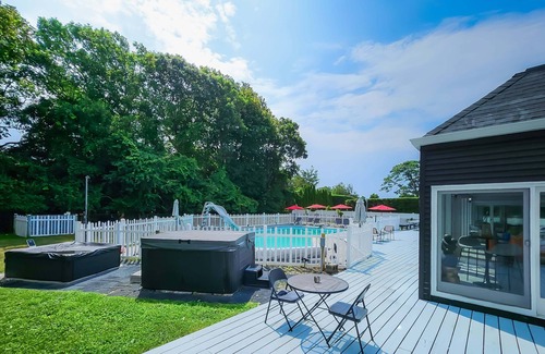 East Patchogue Villa | Indulge in an Upscale Retreat with Private Hot Tub & Pool