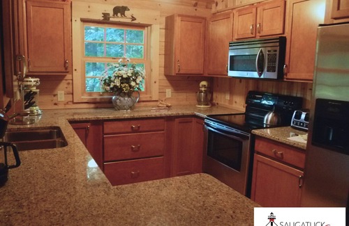 Saugatuck Cabin | Idyllic Log Home with Pool & Hot Tub at Lake Goshorn