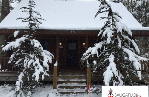 Saugatuck Cabin | Idyllic Log Home with Pool & Hot Tub at Lake Goshorn