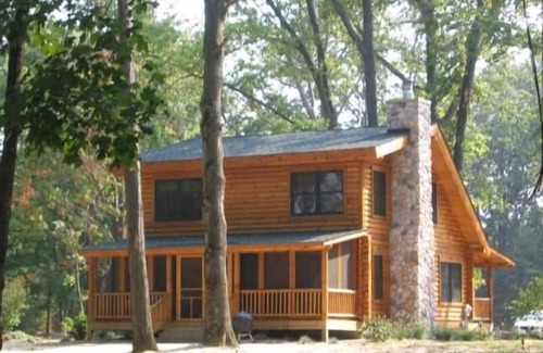 Saugatuck Cabin | Idyllic Log Home with Pool & Hot Tub at Lake Goshorn