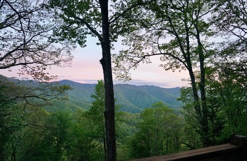 Cranberry Falls Cabin | Pet-Friendly Maggie Valley Cabin with Deck & Mountain Views
