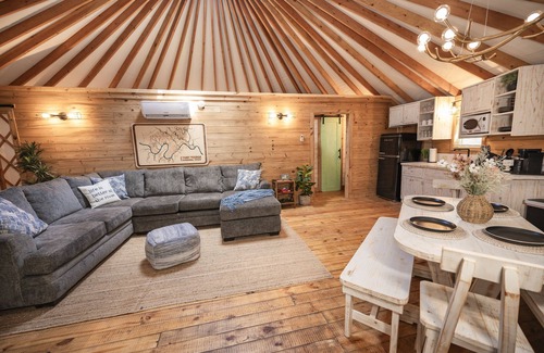 Bandera Cabin | Explore Mockingbird Yurt Village: Hot Tub & Medina River Fun!