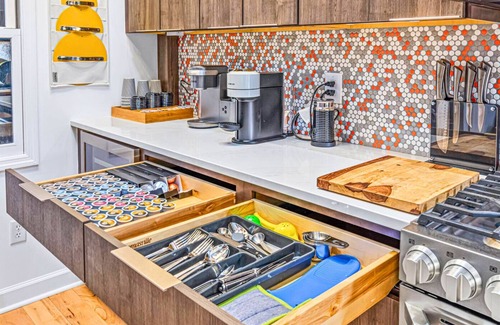 Waynesville House | Relax by the Fire Table with Hot Tub and Scenic Views