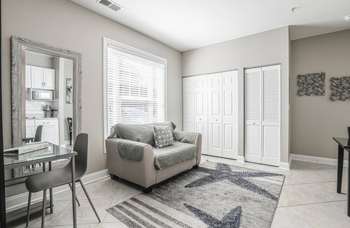 Carolina Forest Apartment | Stylish Gray Studio Steps from Pool in Myrtle Beach SC