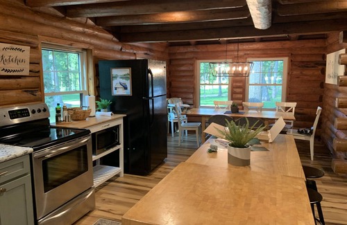 Delavan Lake Cabin | Cozy Log Cabin Retreat with Gas Fireplaces & Scenic Location