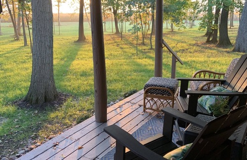 Delavan Lake Cabin | Cozy Log Cabin Retreat with Gas Fireplaces & Scenic Location