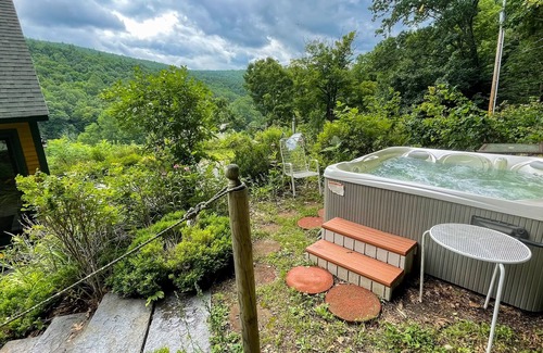West Halifax House | Mountain view home with expansive deck, pellet stove, hot tub and outdoor shower