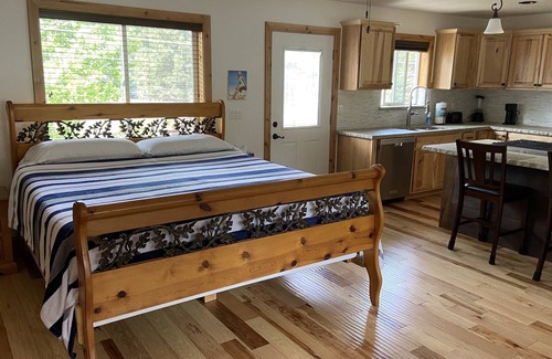 Lower Kingsbury Cabin | Newer cabin w/king bed, jetted tub&5G. Walk/bike to village-lake, food & trails.