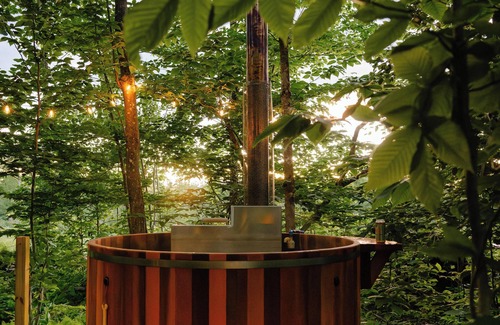 North Jay Cabin | Unplugged Retreat: Off-Grid Getaway with Hot Tub & Kayaks