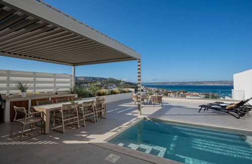 Kalyves Apartment | Experience Seaview Bliss at Pasiphae Luxe Apt with Pool