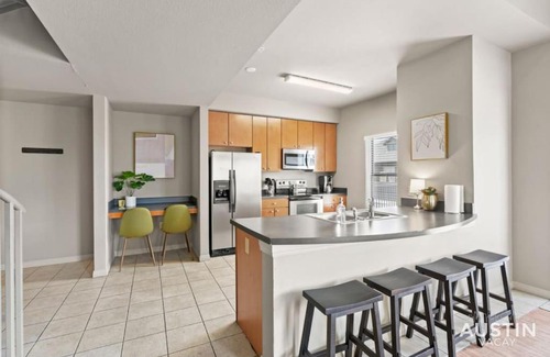 West Campus Apartment | Prime Location Near UT with Scenic Patio Views