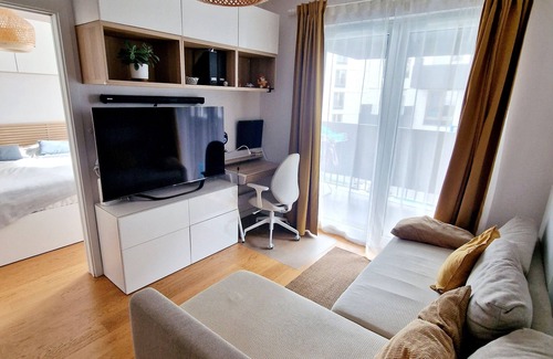 Krakow Apartment | Bright Rydlowka Apartment with Huge Balcony & Kitchen