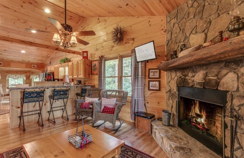 Morganton Cabin | Tranquil Wooded Retreat with Outdoor Fireplace & Spa